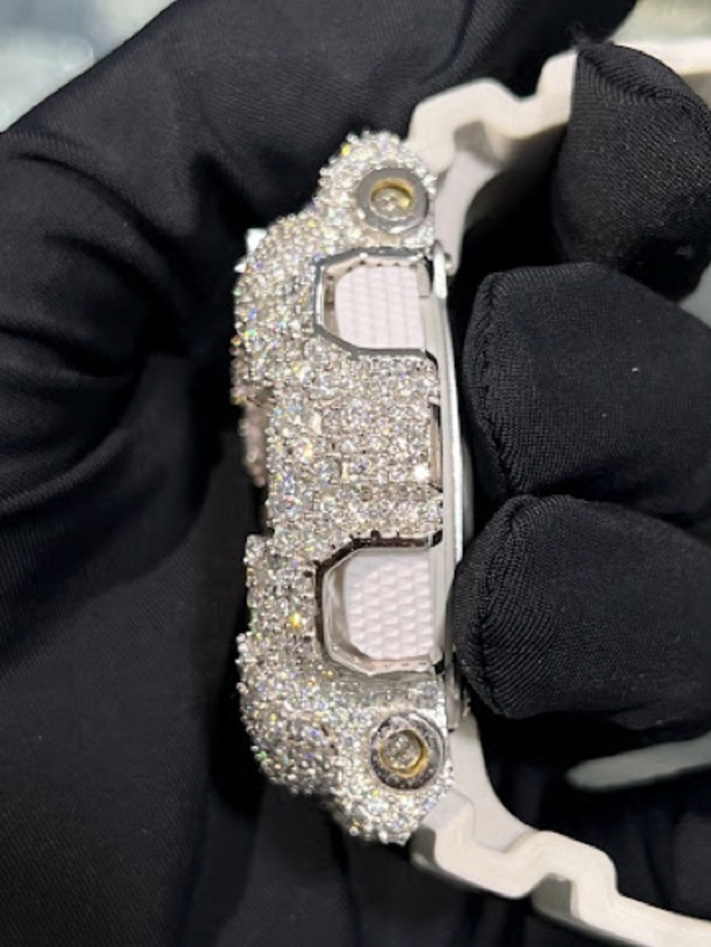 G-Shock White Watch with Orange Hands and Crystal-Encrusted Bezel - Picture 3 of 3